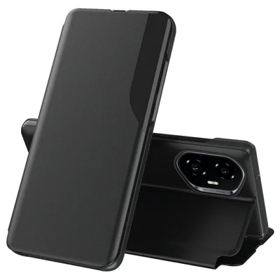 For Honor 300 Phone Case Folio Flip PU Leather Stand Cover - Black