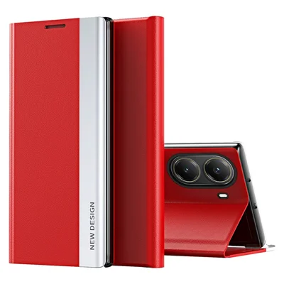 For Xiaomi Poco X7 Pro 5G  /  Redmi Turbo 4 5G Case Antidrop Leather Phone Cover with Stand - Red