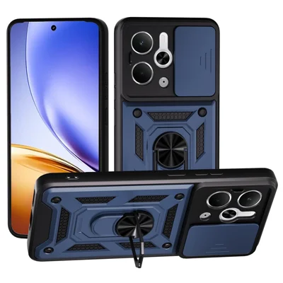 For Realme Neo7x 5G  /  P3 5G Case with Slide Camera Lid PC + TPU Kickstand Phone Cover - Blue