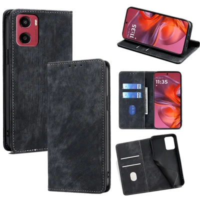 Voor Motorola Moto G05 4G hoesje met RFID-blokkering portemonnee lederen telefoonhoes - Zwart