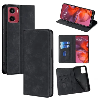 Voor Motorola Moto G05 4G hoesje met kaarthouder PU leer magnetische sluiting telefoonhoes - Zwart