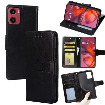 Voor Motorola Moto G05 4G hoesje portemonnee PU leer + TPU vouwstandaard telefoonhoes - Zwart