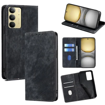 For Realme C75 4G / Realme 14x 5G Case RFID Blocking Wallet Leather Phone Cover - Black