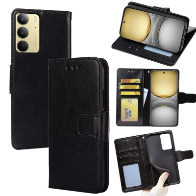 For Realme 14x 5G / C75 4G Case Wallet PU Leather + TPU Folding Stand Phone Cover - Black