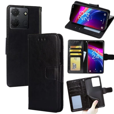For TCL 503 Case Wallet PU Leather + TPU Folding Stand Phone Cover - Black