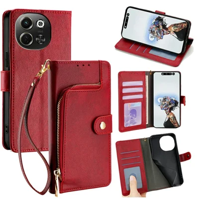 For TECNO Pova 6 Neo 5G / Spark 30 5G Case Zipper Pocket PU Leather Wallet Flip Phone Cover - Red