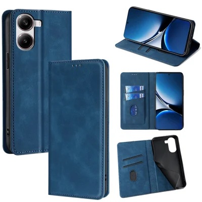 For Xiaomi Redmi Turbo 4 5G / Poco X7 Pro 5G Card Holder Case PU Leather Magnetic Closing Phone Cover - Blue