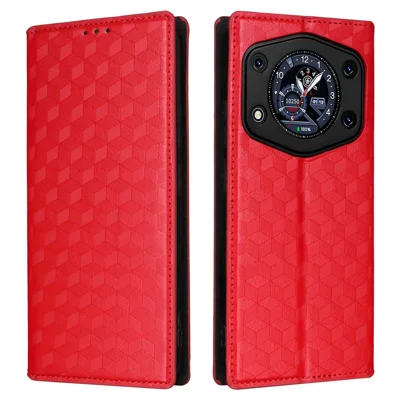 For Cubot A30 Case Wallet Rhombus Imprinted Leather Phone Cover - Red