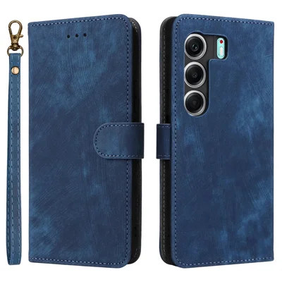 For TECNO Camon 40 Pro 4G  /  5G Case Wallet RFID Blocking PU Leather Cover Stand with Strap - Blue