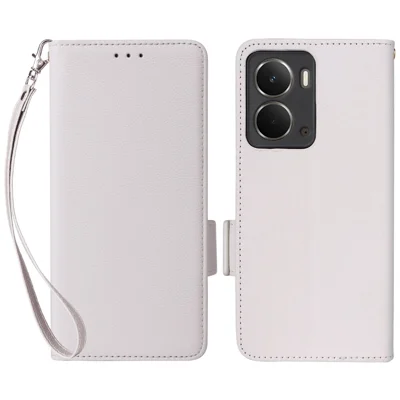 For Realme Neo7x 5G  /  P3 5G Case with Wrist Strap Litchi Texture PU Leather Wallet Phone Cover - White