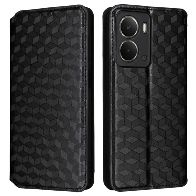 For Realme Neo7x 5G  /  P3 5G Case Wallet Rhombus Imprinted Leather Phone Cover - Black