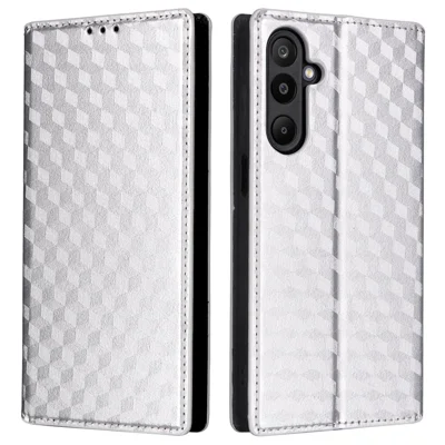For Samsung Galaxy M16 5G  /  F16 5G Case Wallet Rhombus Imprinted Leather Phone Cover - Silver