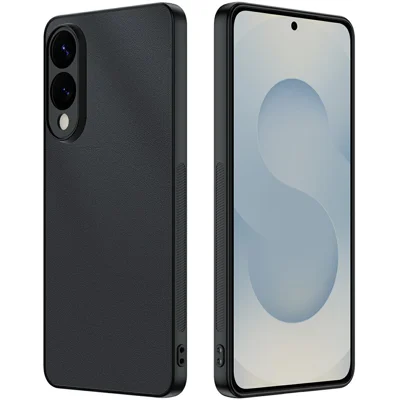 For Samsung Galaxy S25 Edge Case PU Leather Coated PC + TPU Anti-Drop Phone Cover - Black