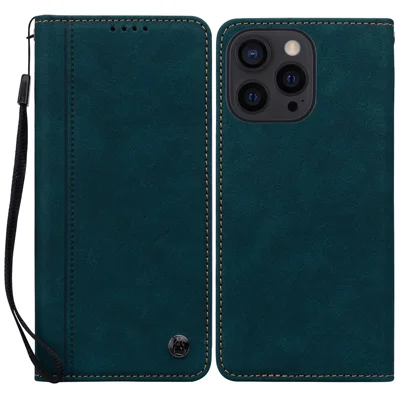 For iPhone 16 Pro Case Lines Pattern Wallet Leather Phone Cover with Strap - Green