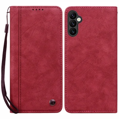 For Samsung Galaxy A15 4G / 5G Case Lines Pattern Wallet Leather Phone Cover with Strap - Red