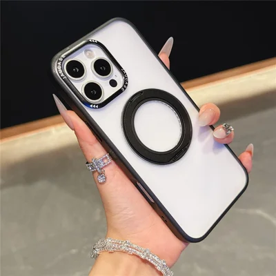 JAUCASE For iPhone 16 Pro Max Case Matte Clear TPU + PC Kickstand Cover Compatible with MagSafe - Black