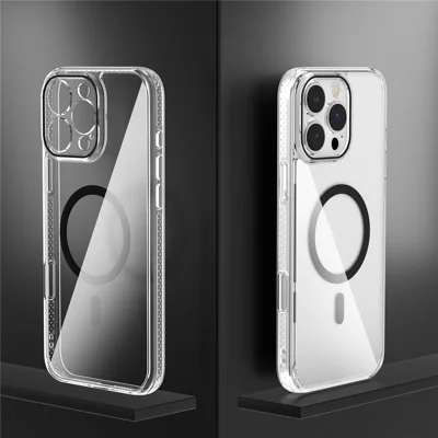 Voor iPhone 16 Pro Case Crystal Clear TPU + PC beschermhoes compatibel met MagSafe - Zwart