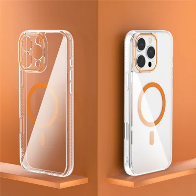 For iPhone 16 Pro Case Crystal Clear TPU + PC Protective Cover Compatible with MagSafe - Orange