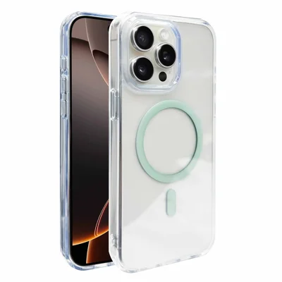 Voor iPhone 16 Pro hoesje Magnetisch hoesje Stootvrij TPU + PC Transparant telefoonhoesje - Groen