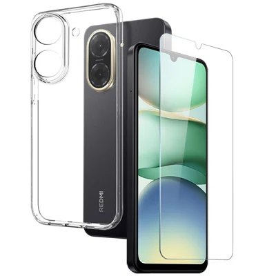 NORTHJO For Xiaomi Redmi A5 4G (171.7mm) / Poco C71 4G Clear Case Soft TPU Phone Cover with Tempered Glass Screen Protector