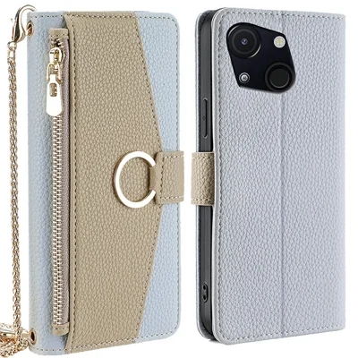 For itel A50C Case Mirror Wallet Leather Phone Cover with Chain Shoulder Strap - Blue