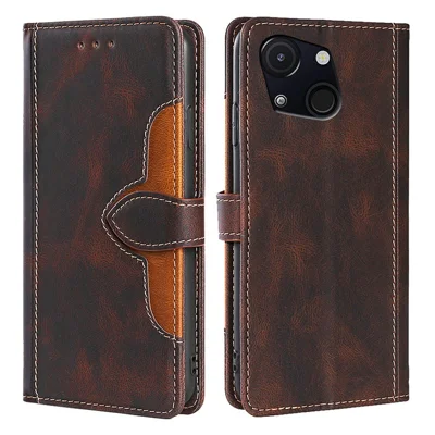 For itel A50C Case Leather Wallet Phone Cover with Straw Hat Magnetic Clasp - Brown