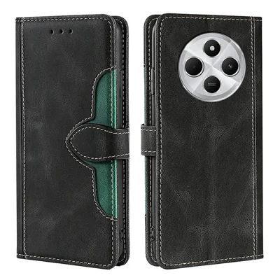 Leren hoesje voor Xiaomi Redmi 14C 4G / 14R 5G / Poco C75 4G / Redmi A4 5G portemonnee telefoonhoesje met strohoed magnetische sluiting - Zwart