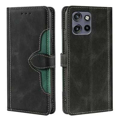 Leather Case For Motorola Edge 60 Neo 5G / 50 Neo 5G / S50 5G / ThinkPhone 25 5G Wallet Phone Cover with Straw Hat Magnetic Clasp - Black