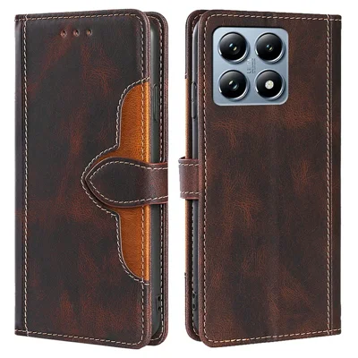 For Xiaomi 14T Pro Case Leather Wallet Phone Cover with Straw Hat Magnetic Clasp - Brown