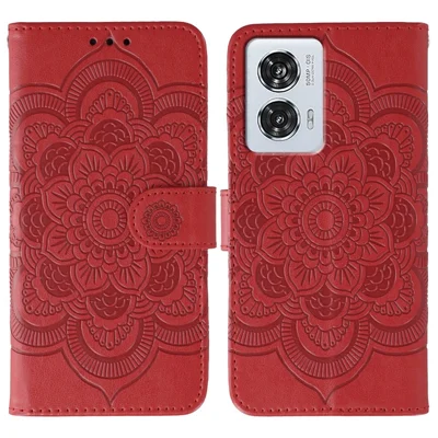 For Motorola Edge 50 Fusion 5G Case PU Leather Mandala Imprinted Design Wallet Phone Cover - Red