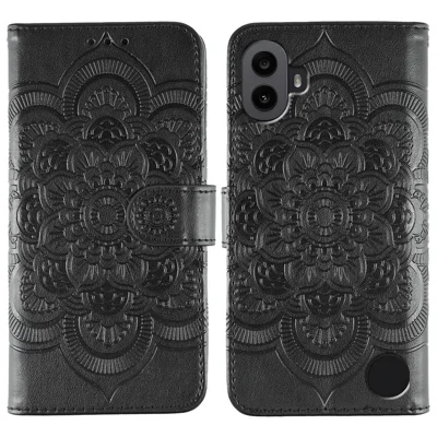 For Nothing CMF Phone 1 Case PU Leather Mandala Imprinted Design Wallet Phone Cover - Black