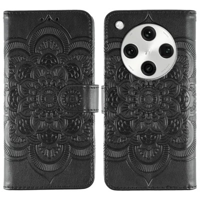 For Oppo Find X8 Pro 5G Case PU Leather Mandala Imprinted Design Wallet Phone Cover - Black