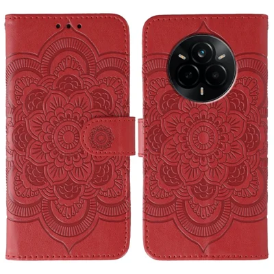 For Realme 14 Pro 5G Case PU Leather Mandala Imprinted Design Wallet Phone Cover - Red