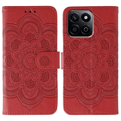 For Honor Play 60 Plus 5G / 200 Smart 5G / Play 9T / X7c 5G / X7c 4G Case PU Leather Mandala Imprinted Design Wallet Phone Cover - Red