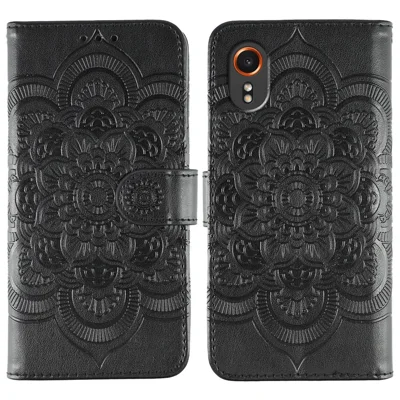 Voor Samsung Galaxy Xcover7 Hoesje PU Leren Mandala Afdruk Design Portemonnee Hoes - Zwart