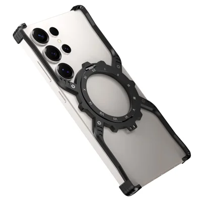 For Samsung Galaxy S23 Ultra Case Luminous Magnetic Kickstand Aluminum Alloy + PC Bumper Phone Cover Heat Dissipation - Black