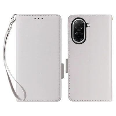 For Xiaomi Poco C71 4G / Redmi A5 4G (171.7mm) Case with Wrist Strap Litchi Texture PU Leather Wallet Phone Cover - White