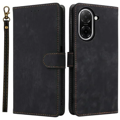 For Xiaomi Poco C71 4G / Redmi A5 4G (171.7mm) Case Wallet RFID Blocking PU Leather Cover Stand with Strap - Black