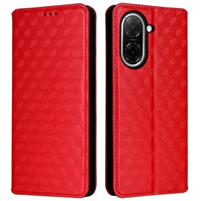 For Xiaomi Poco C71 4G / Redmi A5 4G (171.7mm) Case Wallet Rhombus Imprinted Leather Phone Cover - Red