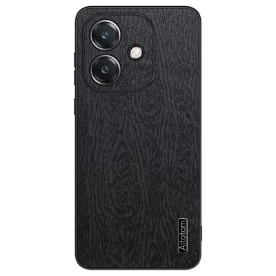 For Oppo A5 Pro 4G (Global) / 5G (Global) / A5 Energy 5G (China) Case Wood Texture PU Leather Coated PC TPU Phone Cover - Black