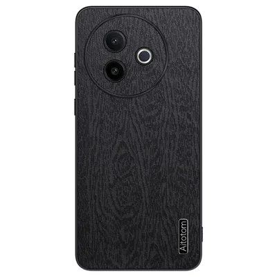 For vivo Y39 5G Case Wood Texture PU Leather Coated PC TPU Phone Cover - Black