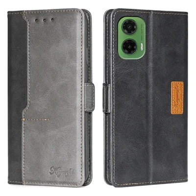For Motorola Moto G35 5G Case Contrast Color Wallet Leather Phone Cover - Black + Grey