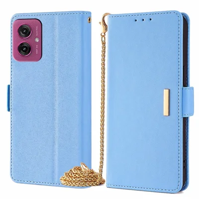 For Motorola Moto G55 5G Case PU Leather Wallet Stand Phone Cover with Crossbody Shoulder Strap - Blue