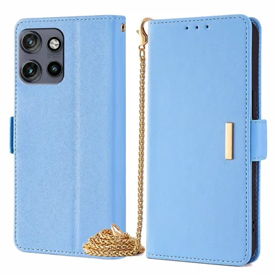 Phone Case For Motorola Edge 60 Neo 5G / Edge 50 Neo 5G / Moto S50 5G / ThinkPhone 25 PU Leather Wallet Stand Cover with Crossbody Shoulder Strap - Blue