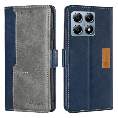 For Xiaomi 14T Pro Case Contrast Color Wallet Leather Phone Cover - Blue + Grey