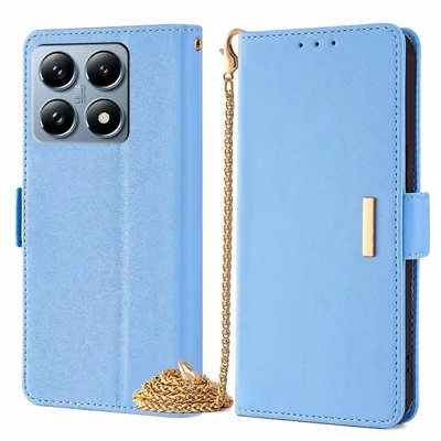 For Xiaomi 14T Pro Case PU Leather Wallet Stand Phone Cover with Crossbody Shoulder Strap - Blue