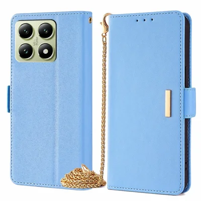 For Xiaomi 14T Case PU Leather Wallet Stand Phone Cover with Crossbody Shoulder Strap - Blue