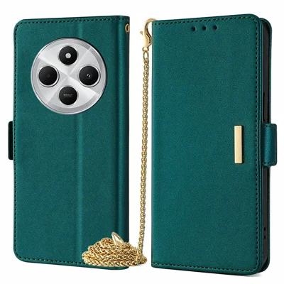 Phone Case For Xiaomi Redmi 14C 4G / 14R 5G / A4 5G / Poco C75 4G PU Leather Wallet Stand Cover with Crossbody Shoulder Strap - Green