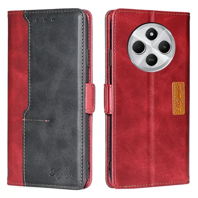 Phone Case For Xiaomi Redmi 14C 4G / 14R 5G / A4 5G / Poco C75 4G Contrast Color Wallet Leather Cover - Black + Red