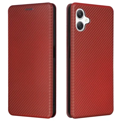 For Samsung Galaxy A06 5G Case Carbon Fiber Texture Drop-Proof PU Leather Phone Cover - Brown
